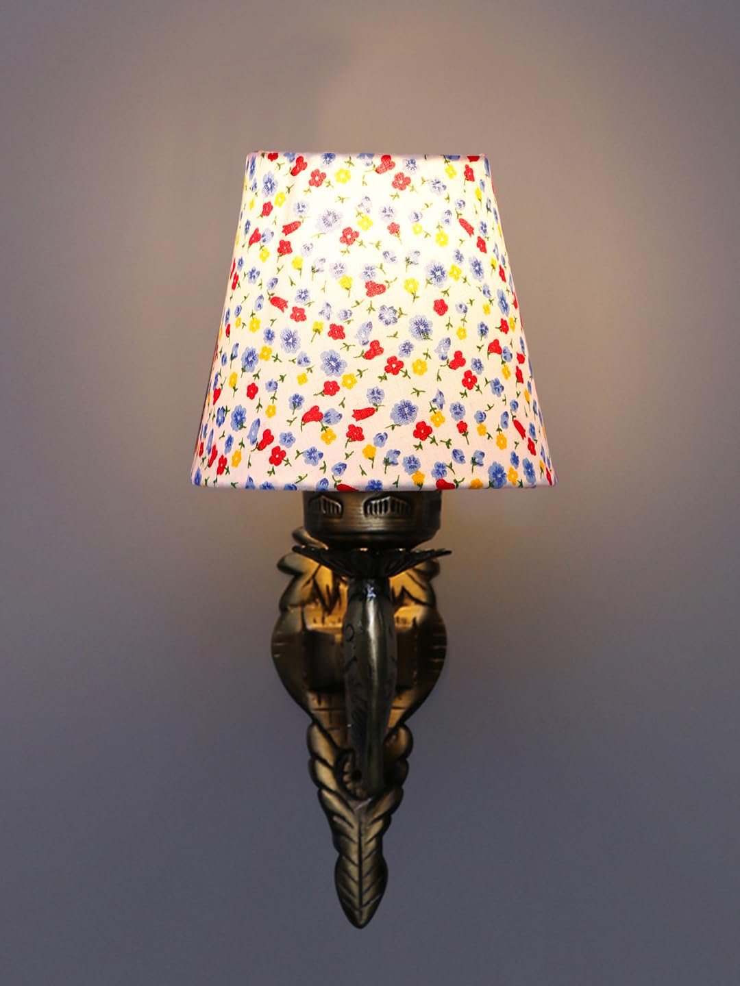 Antique Gold Fish Wall Lamp for Office/Home/Gifting with Cotton conical Printed Shade(7x5.5x9.25) Inches -45