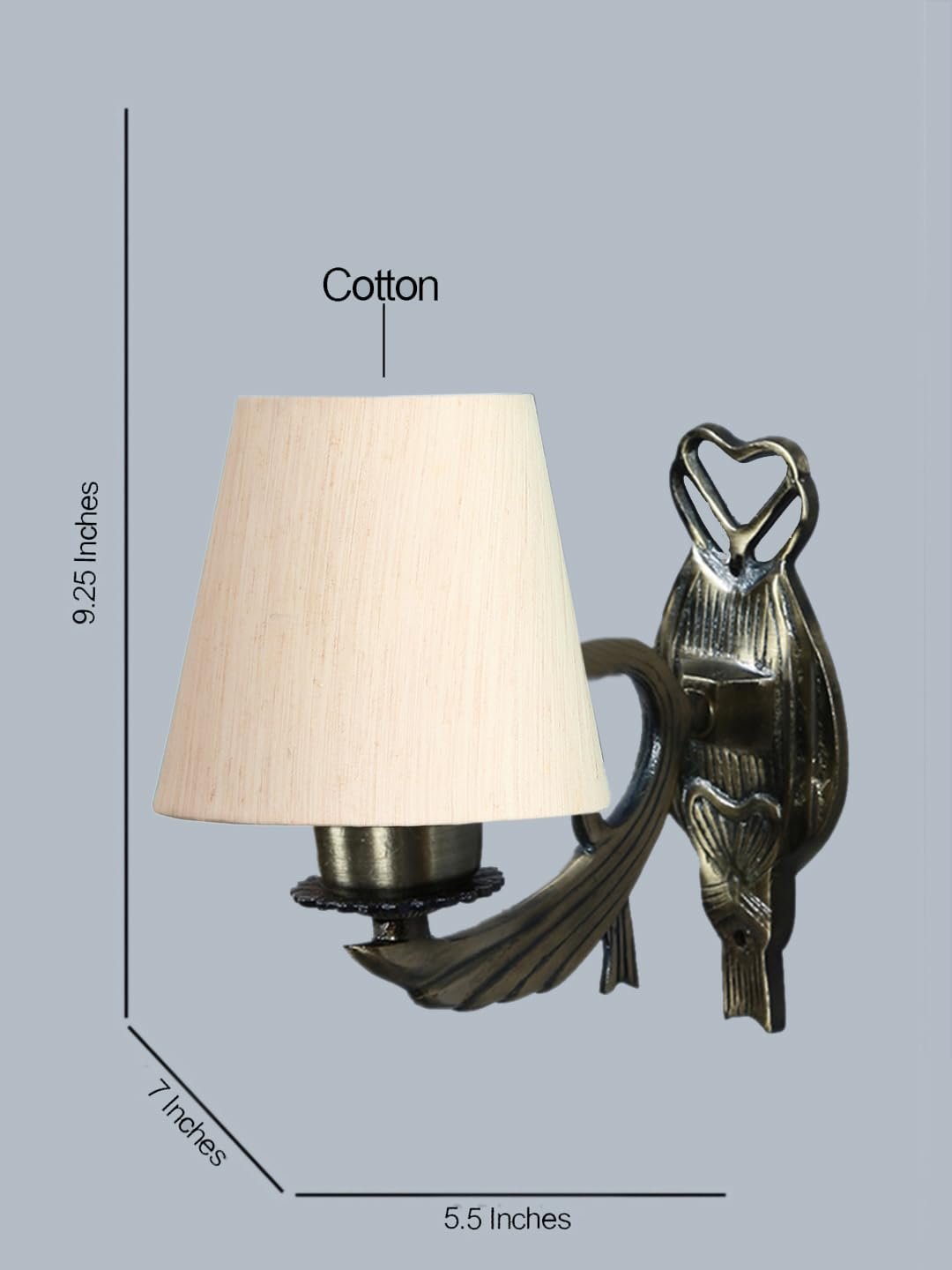 Antique Gold Wall Lamp for Office/Home/Gifting with Cotton conical Off-White Shade(7x5.5x9.25) Inches -46