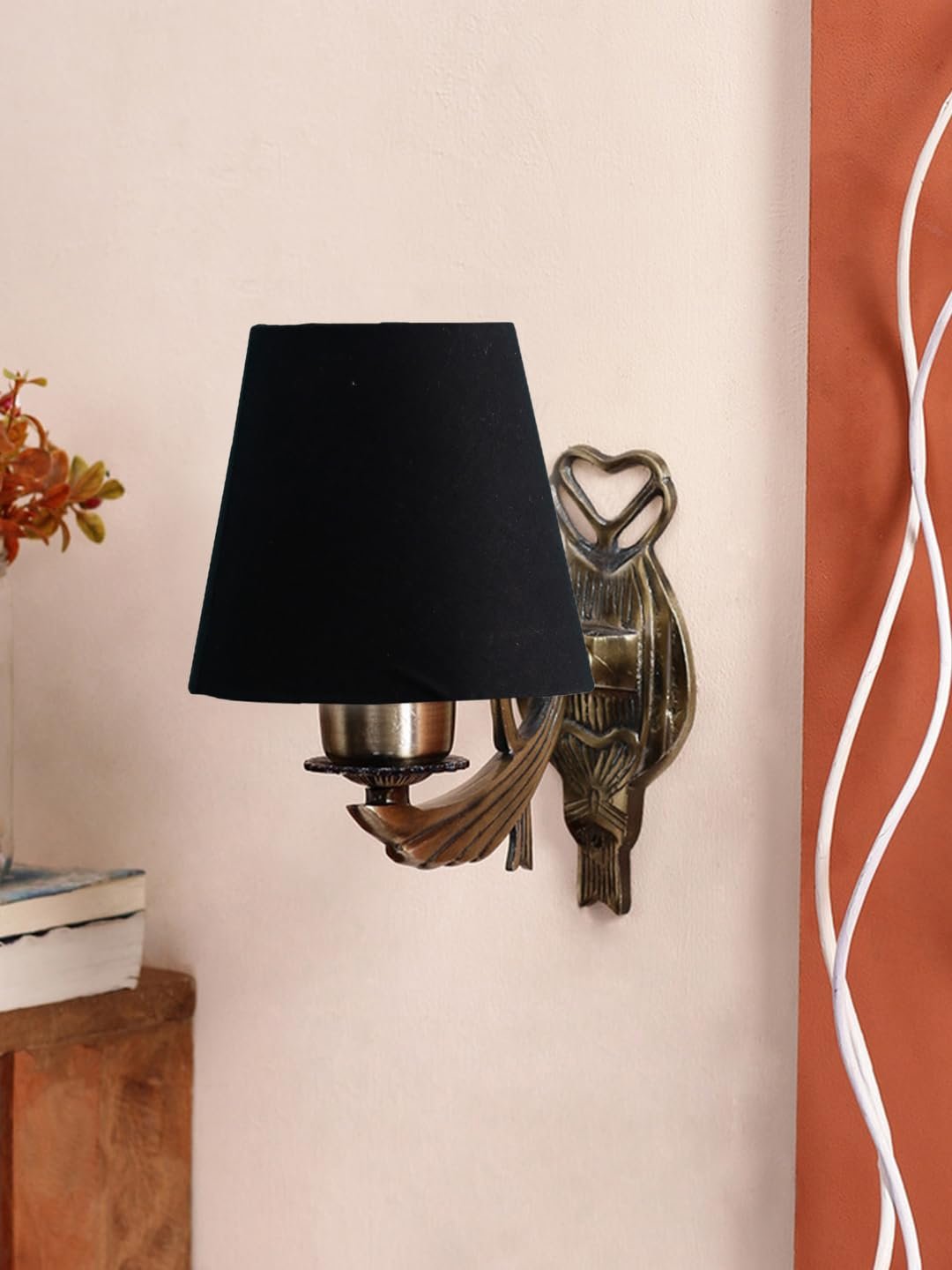 Antique Gold Wall Lamp for Office/Home/Gifting with Cotton conical Black Shade(7x5.5x9.25) Inches
