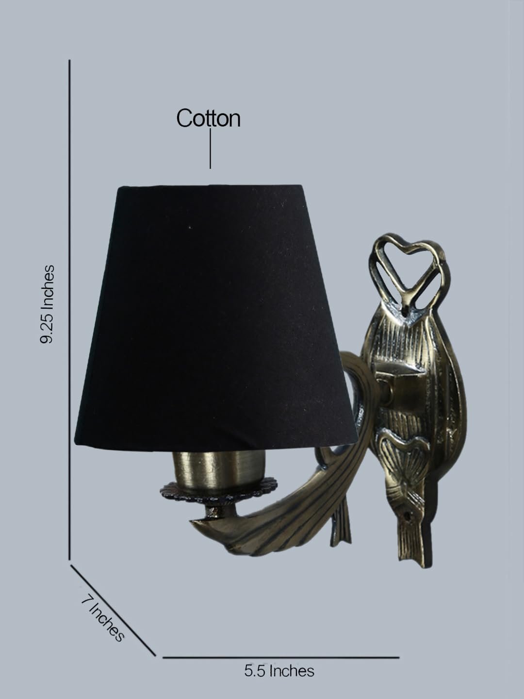 Antique Gold Wall Lamp for Office/Home/Gifting with Cotton conical Black Shade(7x5.5x9.25) Inches