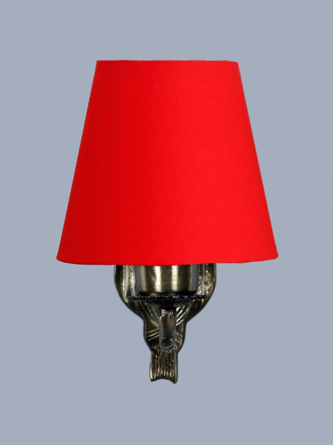 Antique Gold Wall Lamp for Office/Home/Gifting with Cotton conical Red Shade(7x5.5x9.25) Inches