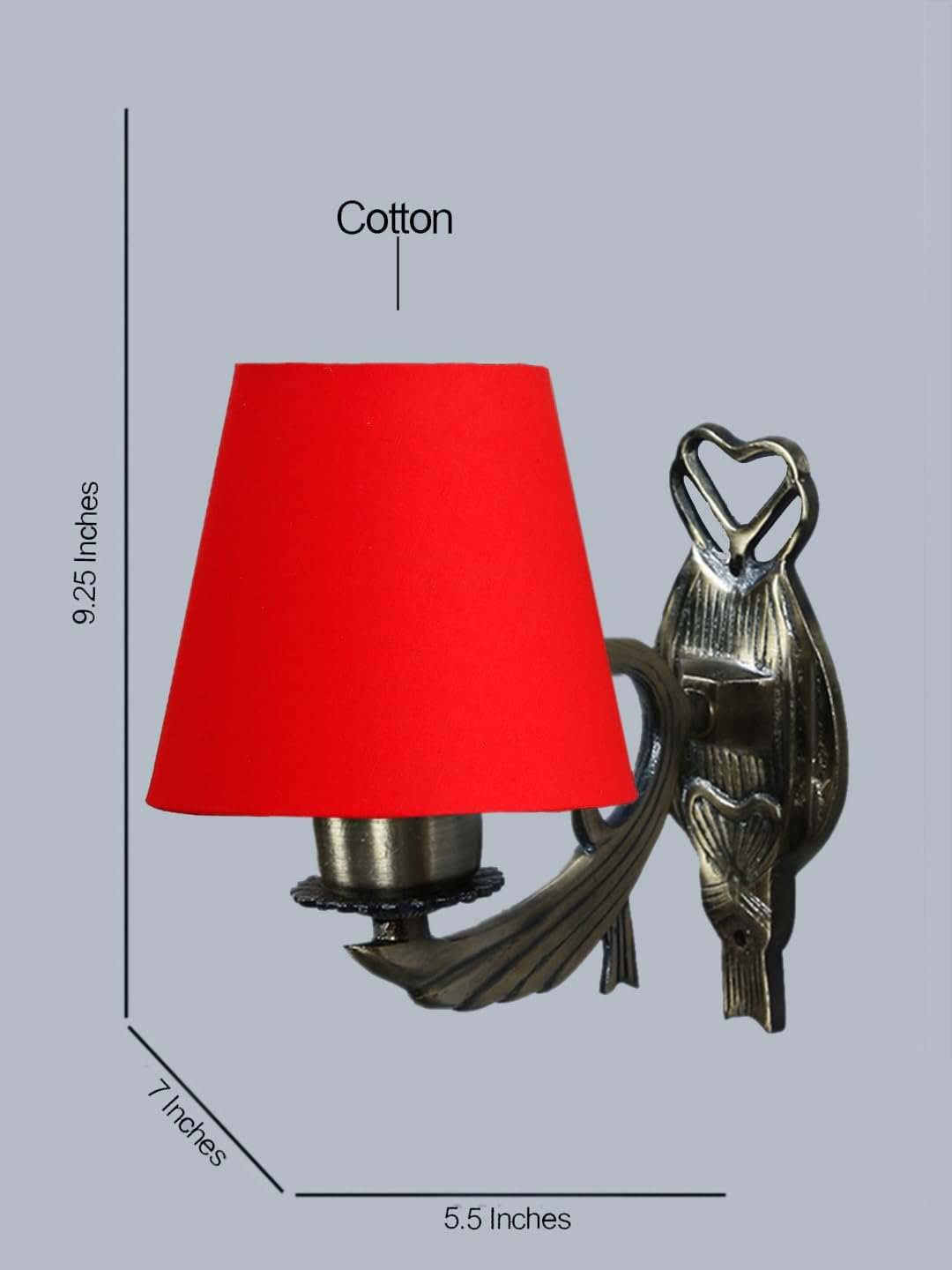 Antique Gold Wall Lamp for Office/Home/Gifting with Cotton conical Red Shade(7x5.5x9.25) Inches