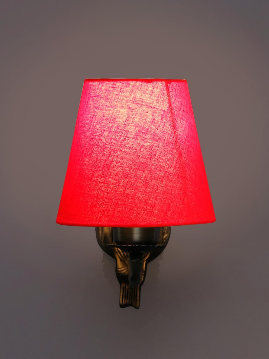 Antique Gold Wall Lamp for Office/Home/Gifting with Cotton conical Red Shade(7x5.5x9.25) Inches