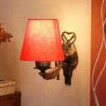 Antique Gold Wall Lamp for Office/Home/Gifting with Cotton conical Orange Shade(7×5.5×9.25) Inches