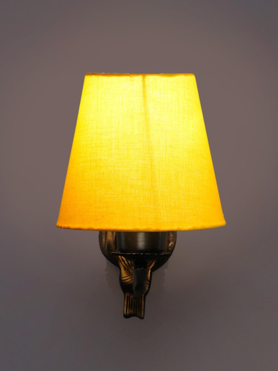 Antique Gold Wall Lamp for Office/Home/Gifting with Cotton conical Yellow Shade(7x5.5x9.25) Inches