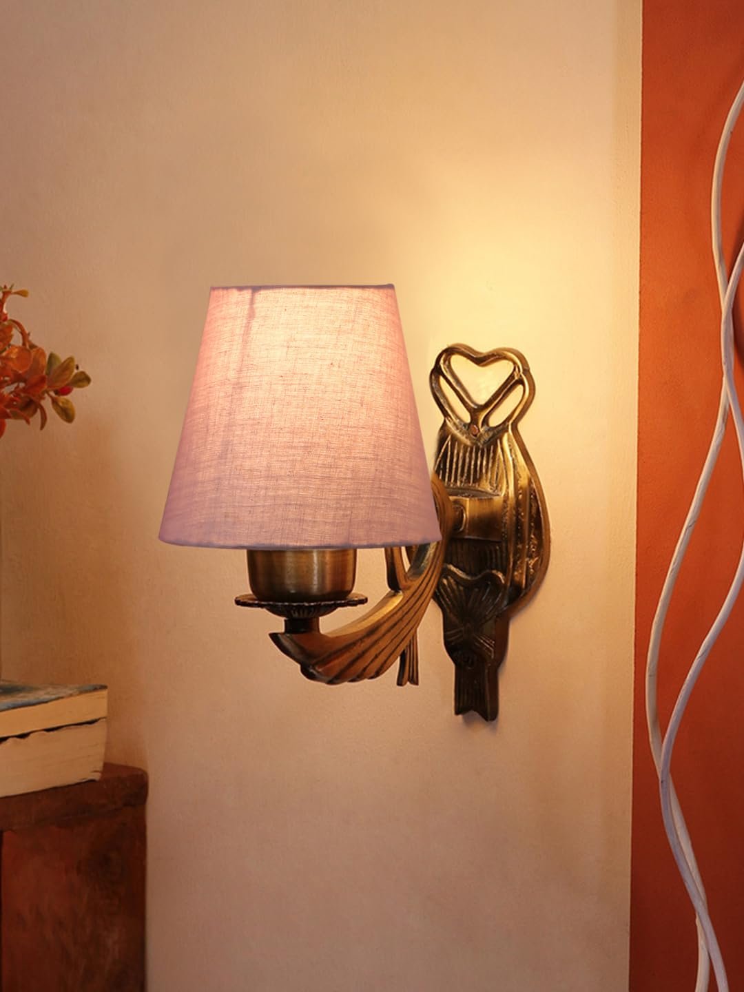 Antique Gold Wall Lamp for Office/Home/Gifting with Cotton conical Grey Shade(7x5.5x9.25) Inches