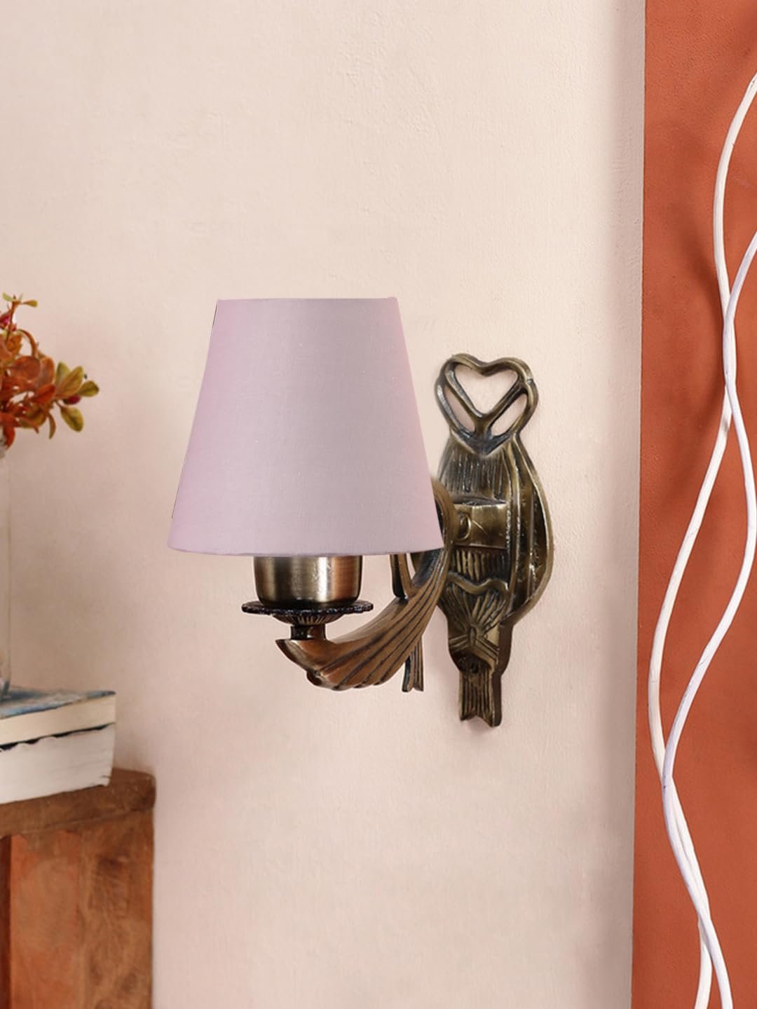 Antique Gold Wall Lamp for Office/Home/Gifting with Cotton conical Grey Shade(7x5.5x9.25) Inches