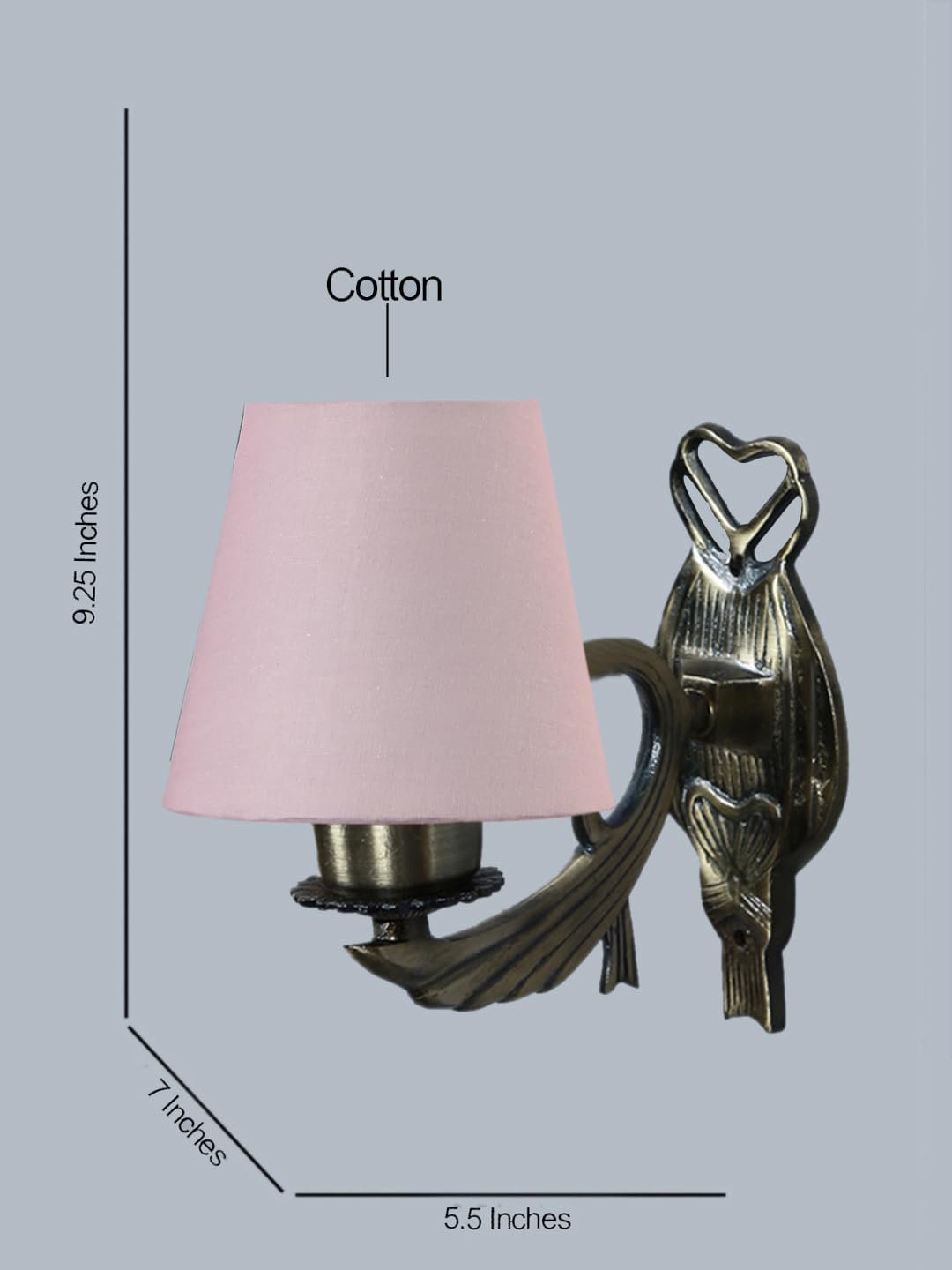 Antique Gold Wall Lamp for Office/Home/Gifting with Cotton conical Grey Shade(7x5.5x9.25) Inches