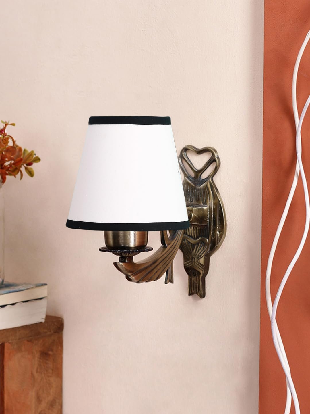 Antique Gold Wall Lamp for Office/Home/Gifting with Cotton conical White & Black Shade(7x5.5x9.25) Inches -52