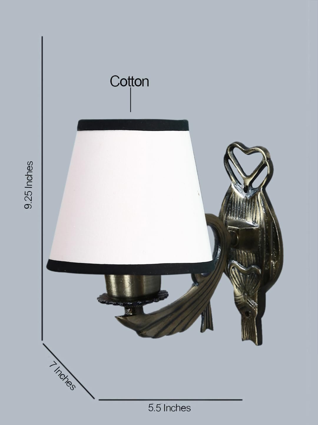 Antique Gold Wall Lamp for Office/Home/Gifting with Cotton conical White & Black Shade(7x5.5x9.25) Inches -52