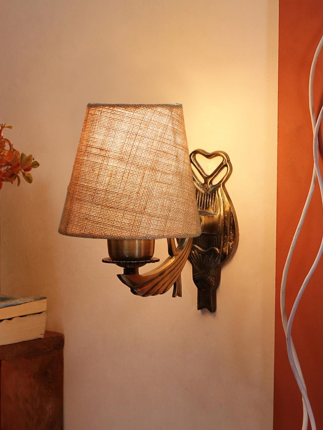 Antique Gold Wall Lamp for Office/Home/Gifting with Jute conical Beige Shade(7x5.5x9.25) Inches -53