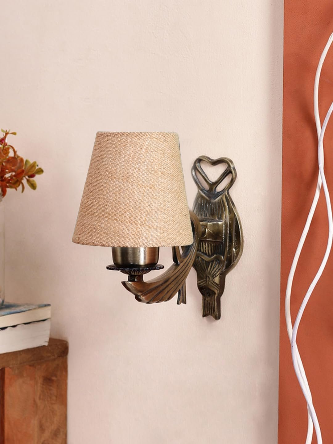 Antique Gold Wall Lamp for Office/Home/Gifting with Jute conical Beige Shade(7x5.5x9.25) Inches -53