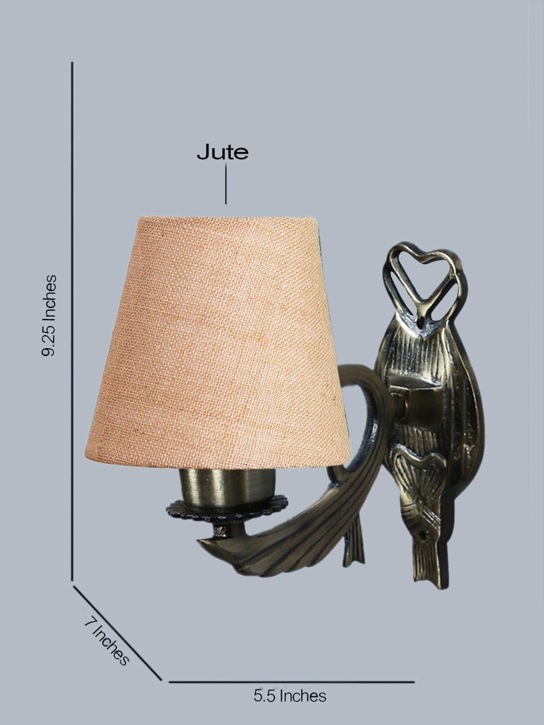 Antique Gold Wall Lamp for Office/Home/Gifting with Jute conical Beige Shade(7x5.5x9.25) Inches -53
