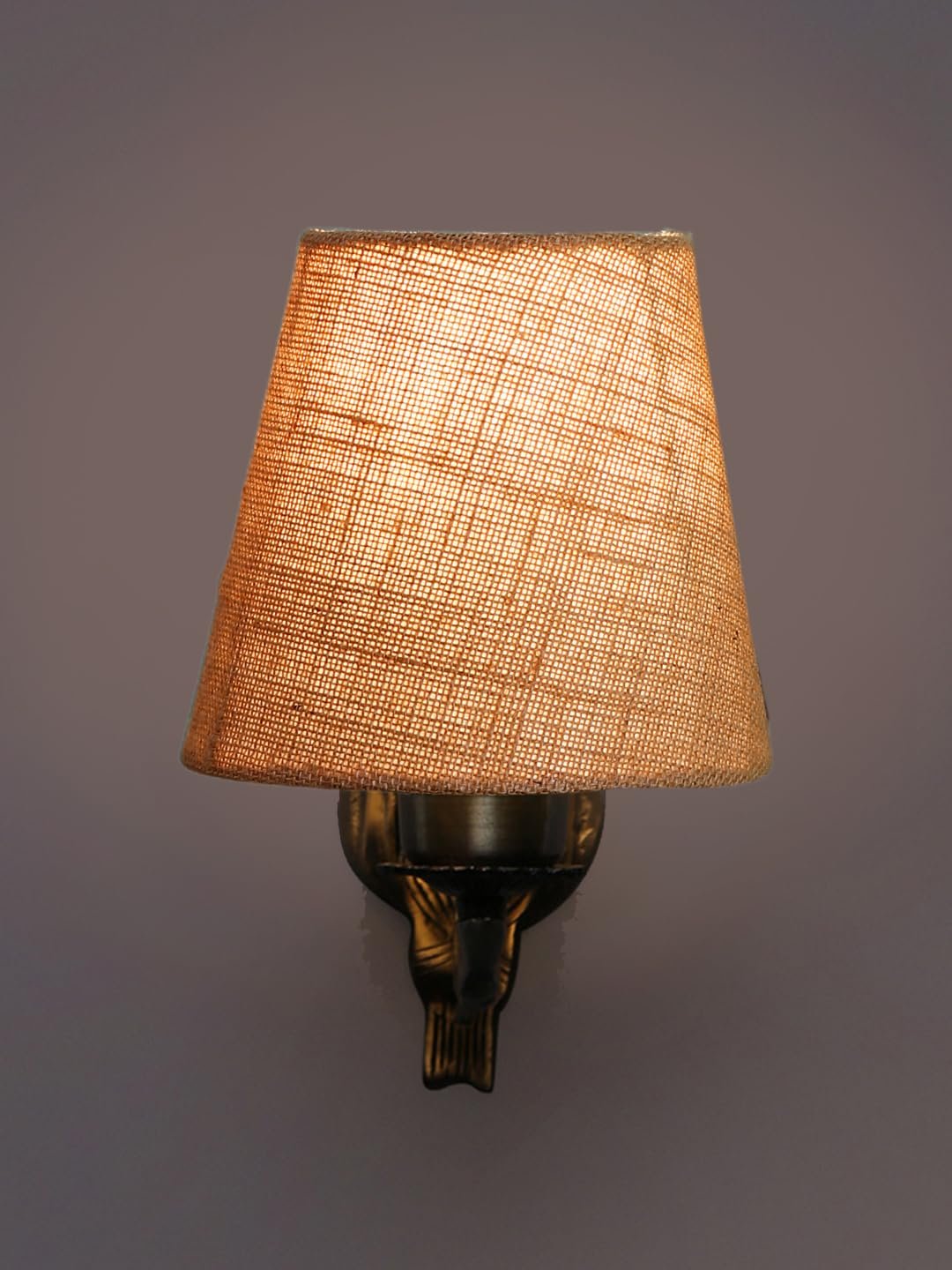 Antique Gold Wall Lamp for Office/Home/Gifting with Jute conical Beige Shade(7x5.5x9.25) Inches -53