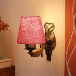 Antique Gold Wall Lamp for Office/Home/Gifting with Jute conical Pink Shade(7×5.5×9.25) Inches