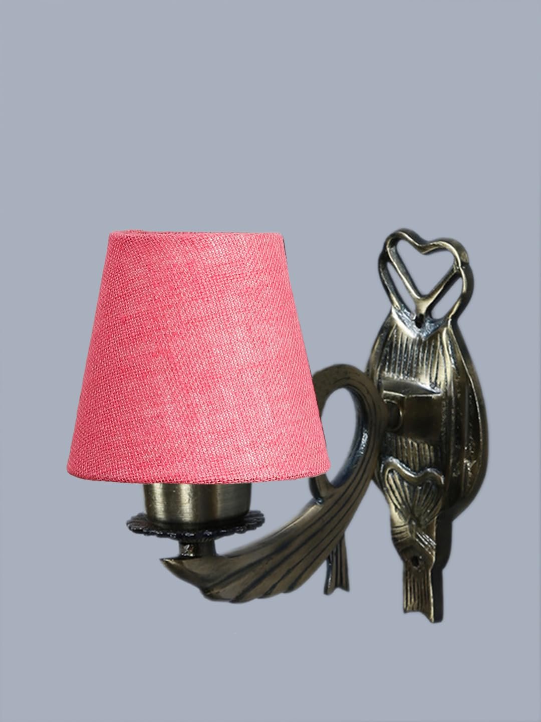 Antique Gold Wall Lamp for Office/Home/Gifting with Jute conical Pink Shade(7x5.5x9.25) Inches