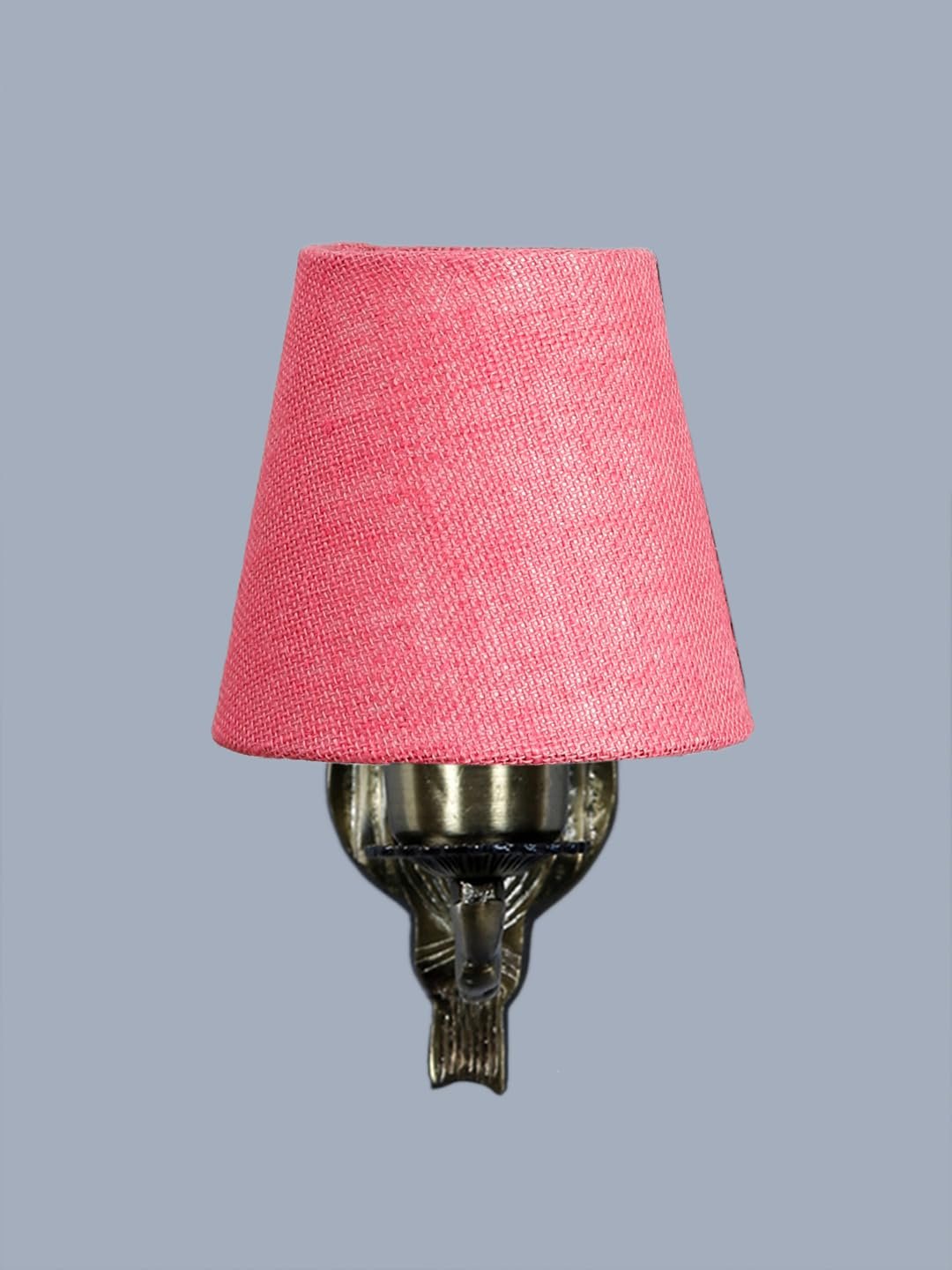 Antique Gold Wall Lamp for Office/Home/Gifting with Jute conical Pink Shade(7x5.5x9.25) Inches