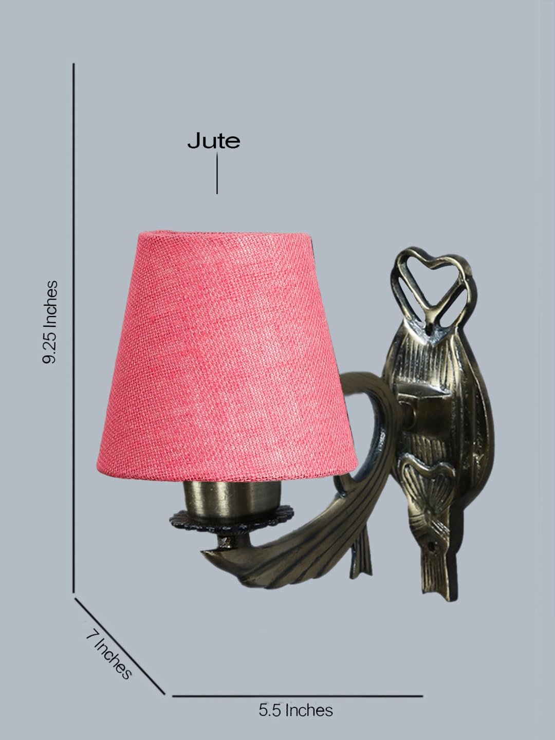 Antique Gold Wall Lamp for Office/Home/Gifting with Jute conical Pink Shade(7x5.5x9.25) Inches