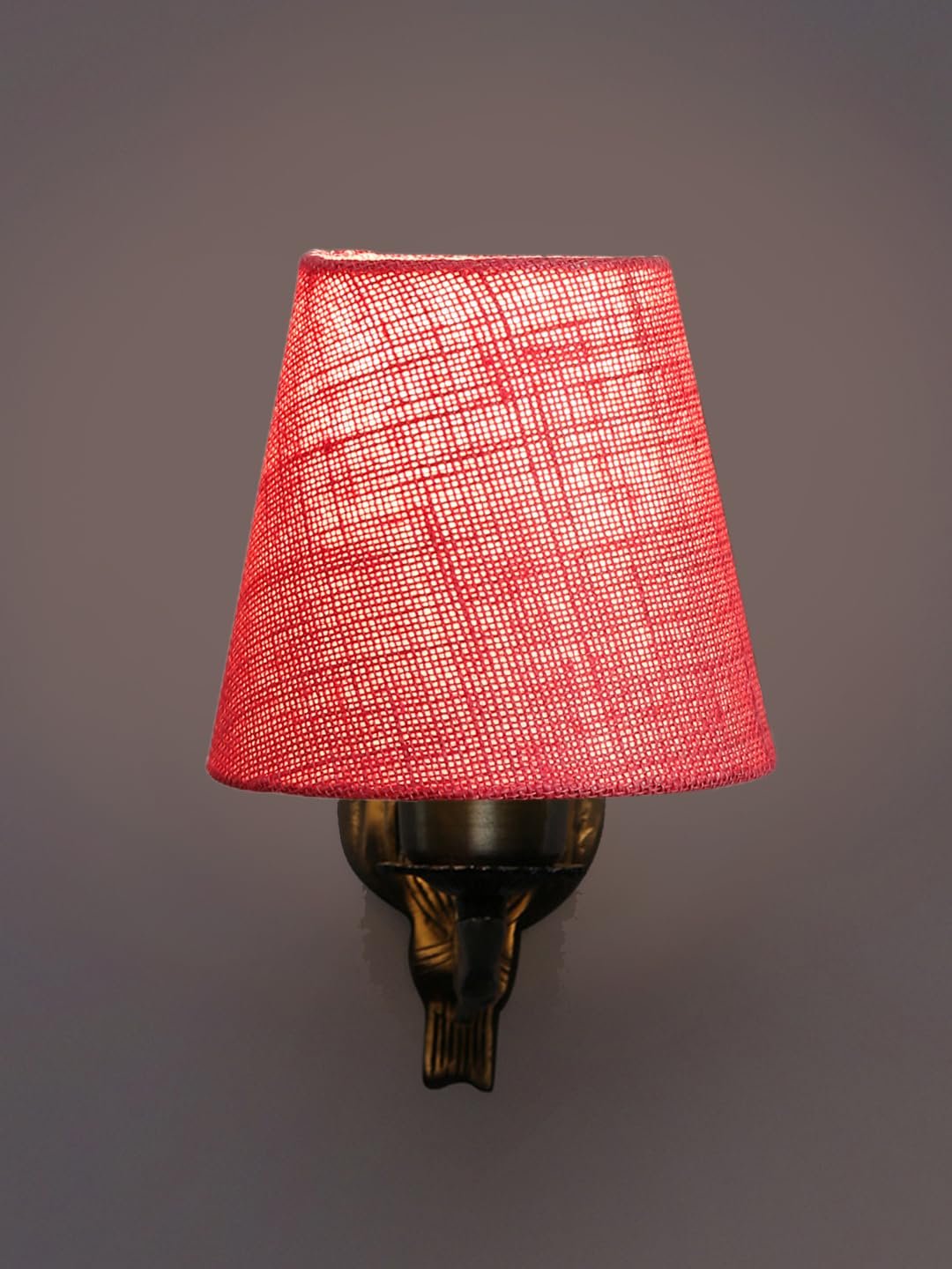 Antique Gold Wall Lamp for Office/Home/Gifting with Jute conical Pink Shade(7x5.5x9.25) Inches