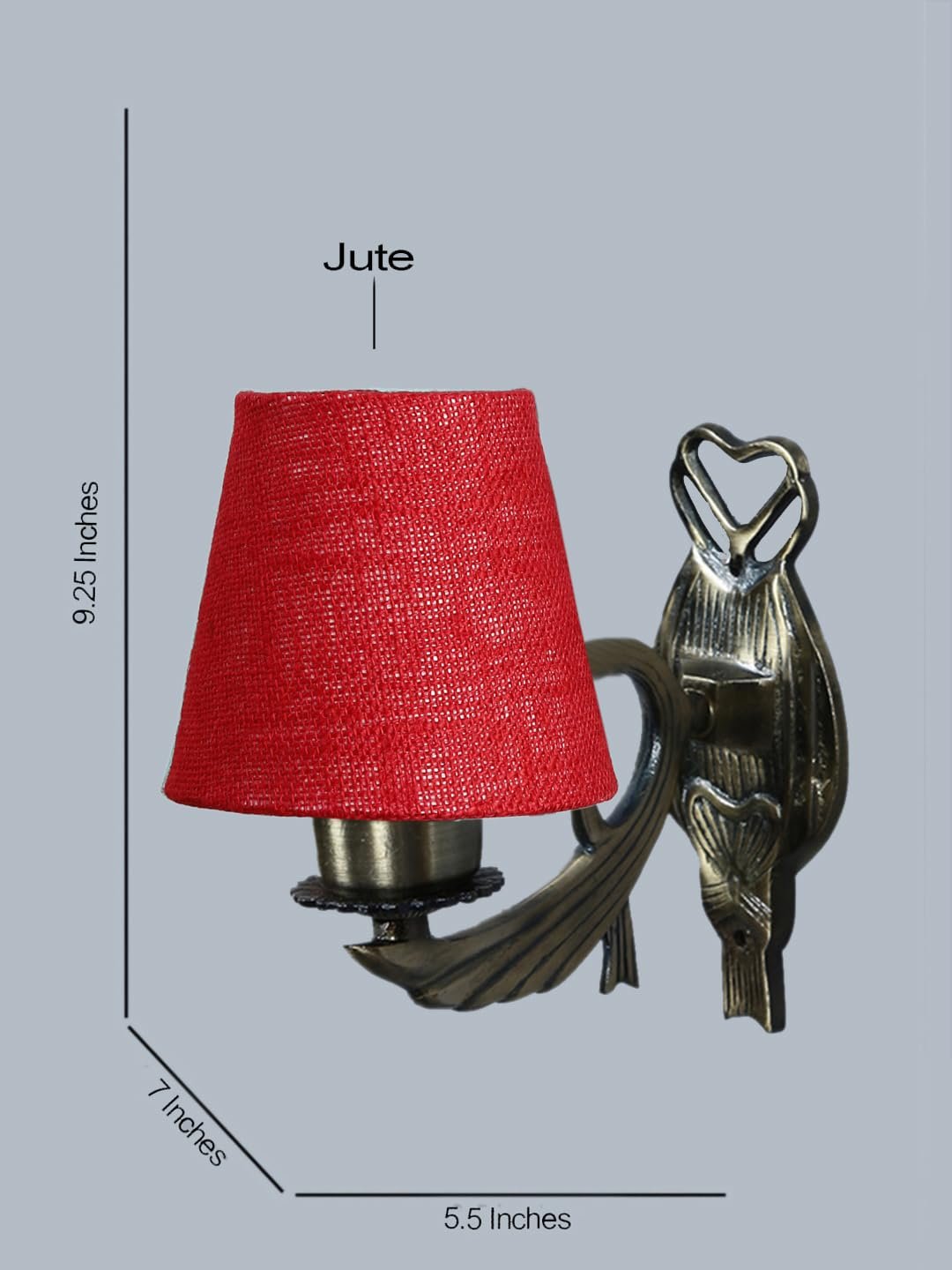 Antique Gold Wall Lamp for Office/Home/Gifting with Jute conical Maroon Shade(7x5.5x9.25) Inches