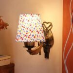 Antique Gold Wall Lamp for Office/Home/Gifting with Cotton conical Printed Shade(7×5.5×9.25) Inches -60
