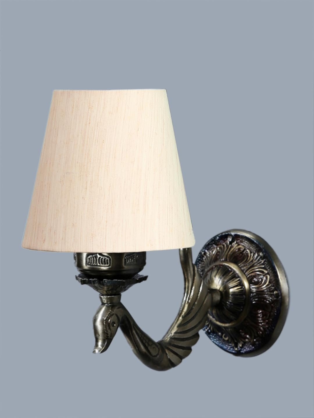 Antique Gold Wall Lamp for Office/Home/Gifting with Cotton conical Off-White Shade(7x5.5x9.25) Inches -61
