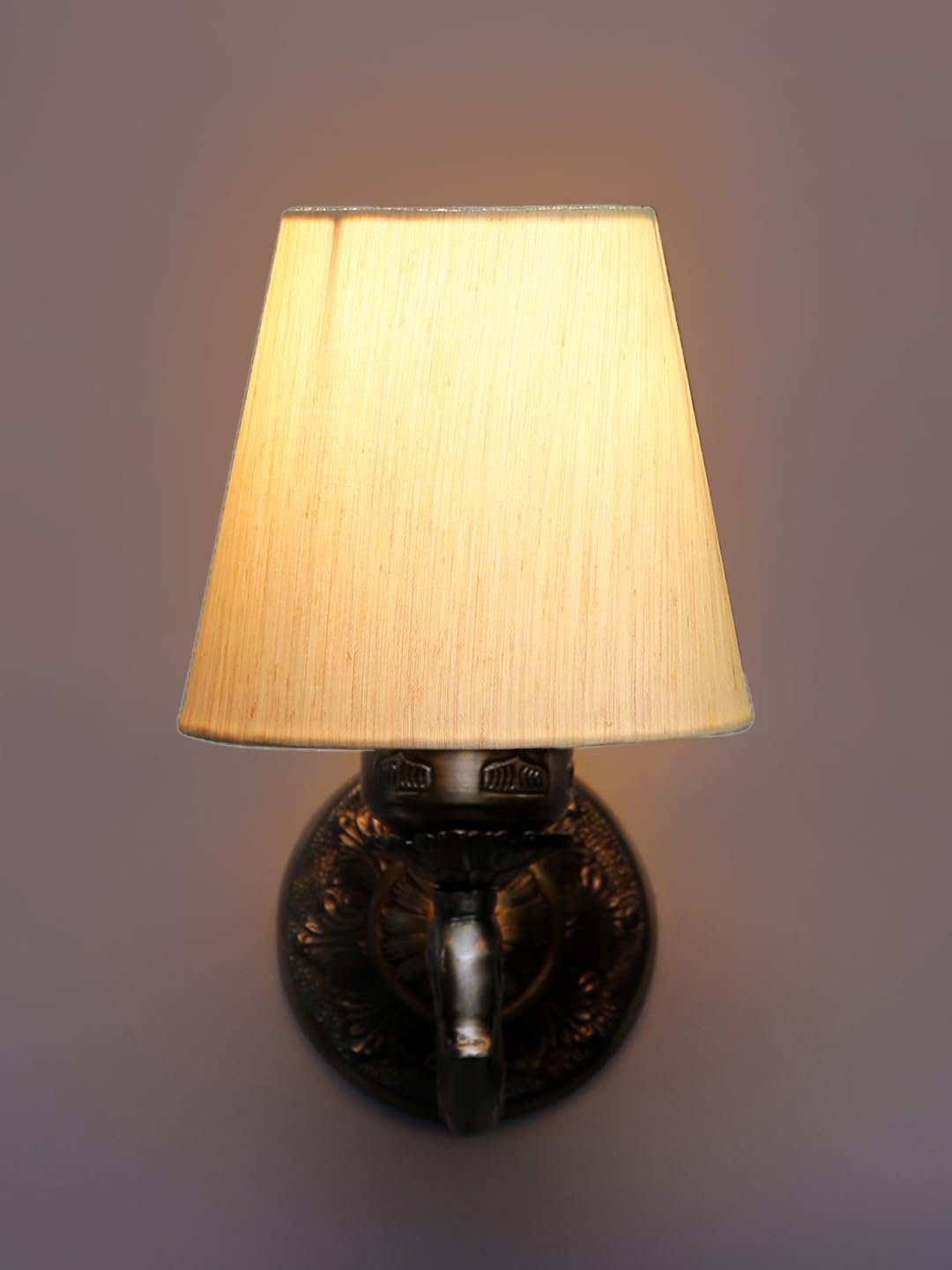 Antique Gold Wall Lamp for Office/Home/Gifting with Cotton conical Off-White Shade(7x5.5x9.25) Inches -61