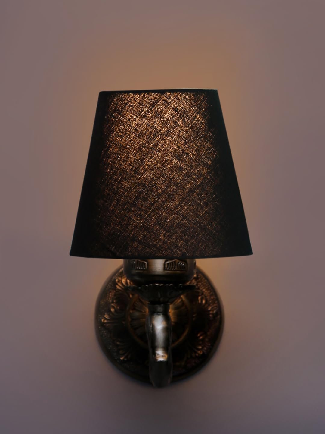 Antique Gold Wall Lamp for Office/Home/Gifting with Cotton conical Black Shade(7x5.5x9.25) Inches -62