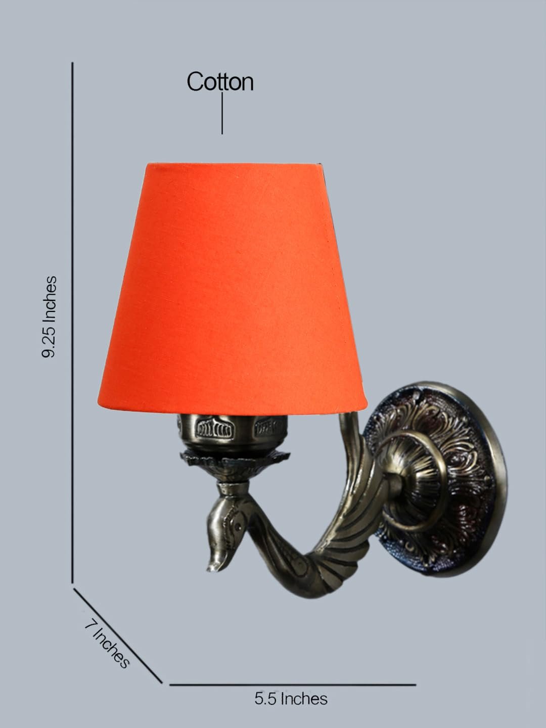Antique Gold Wall Lamp for Office/Home/Gifting with Cotton conical Orange Shade(7x5.5x9.25) Inches -64