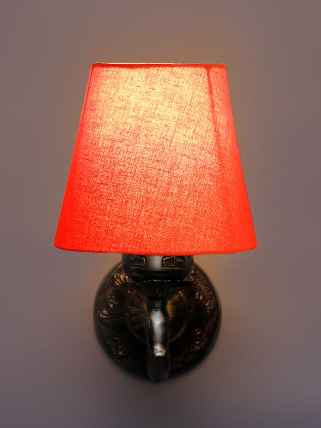 Antique Gold Wall Lamp for Office/Home/Gifting with Cotton conical Orange Shade(7x5.5x9.25) Inches -64