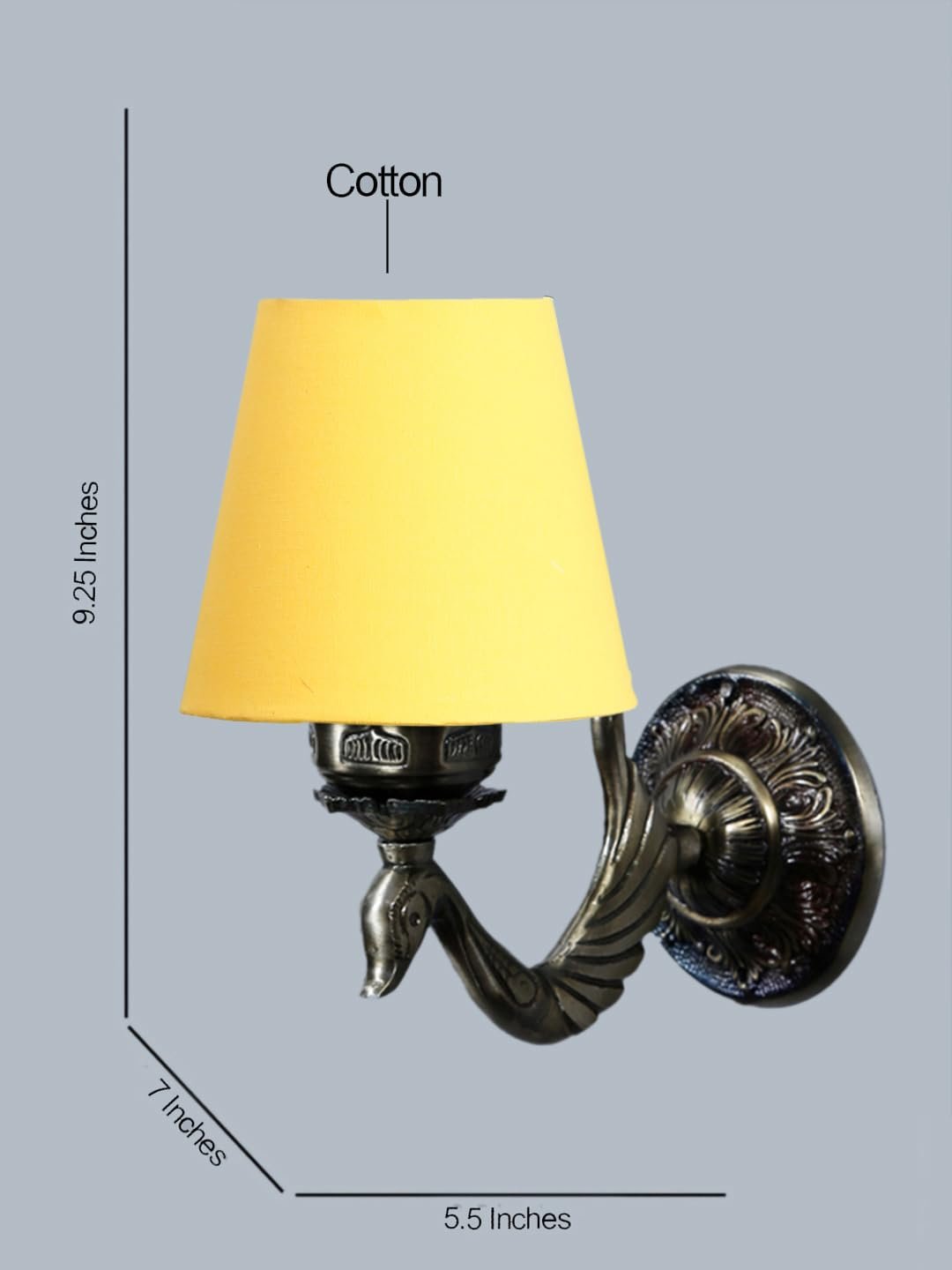 Antique Gold Wall Lamp for Office/Home/Gifting with Cotton conical Yellow Shade(7x5.5x9.25) Inches -65