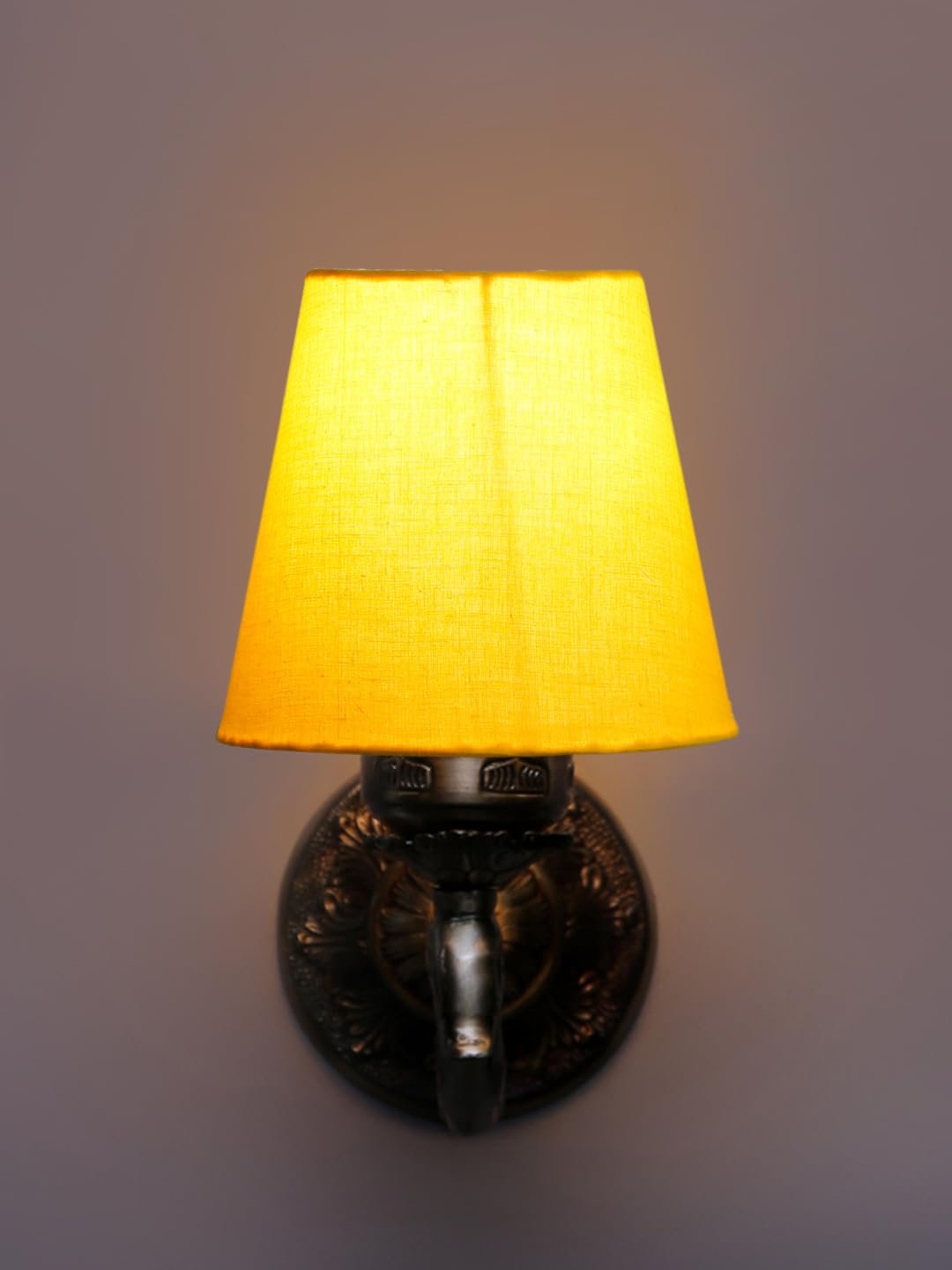 Antique Gold Wall Lamp for Office/Home/Gifting with Cotton conical Yellow Shade(7x5.5x9.25) Inches -65