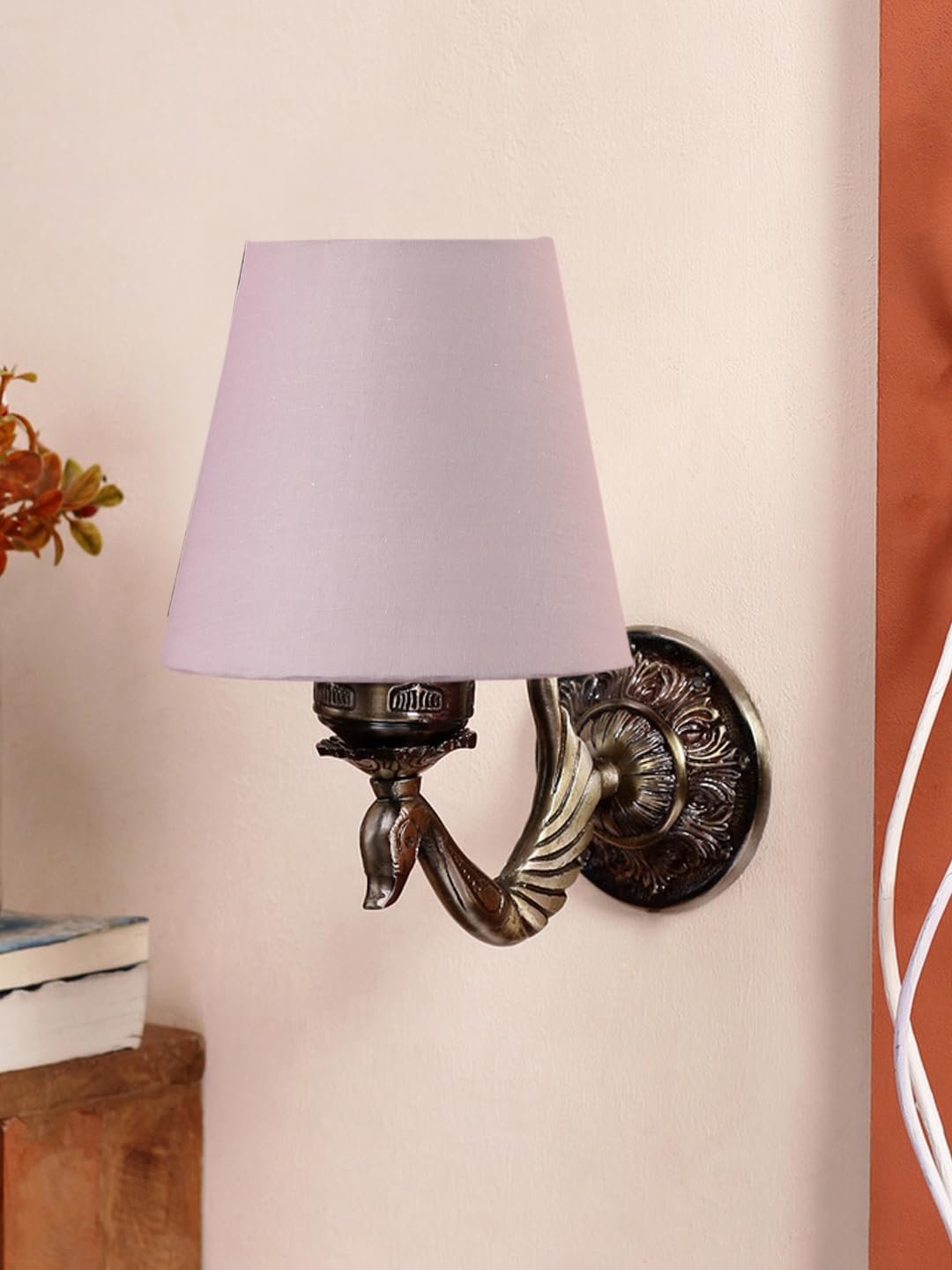 Antique Gold Wall Lamp for Office/Home/Gifting with Cotton conical Grey Shade(7x5.5x9.25) Inches -70