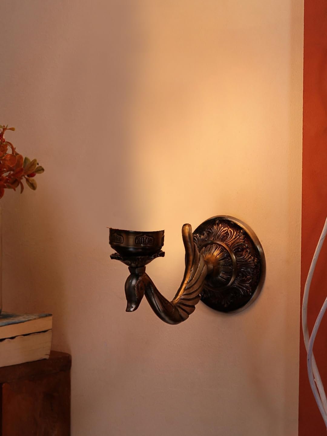 Antique Gold Wall Lamp for Office/Home/Gifting with Cotton conical Grey Shade(7x5.5x9.25) Inches -70