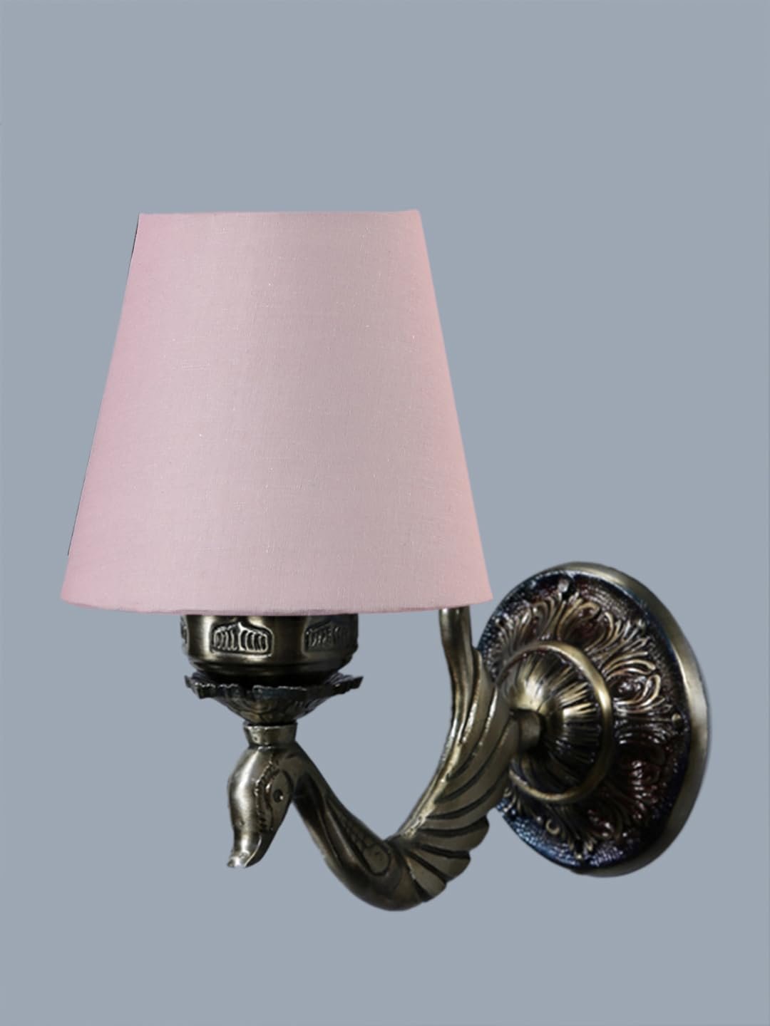 Antique Gold Wall Lamp for Office/Home/Gifting with Cotton conical Grey Shade(7x5.5x9.25) Inches -70