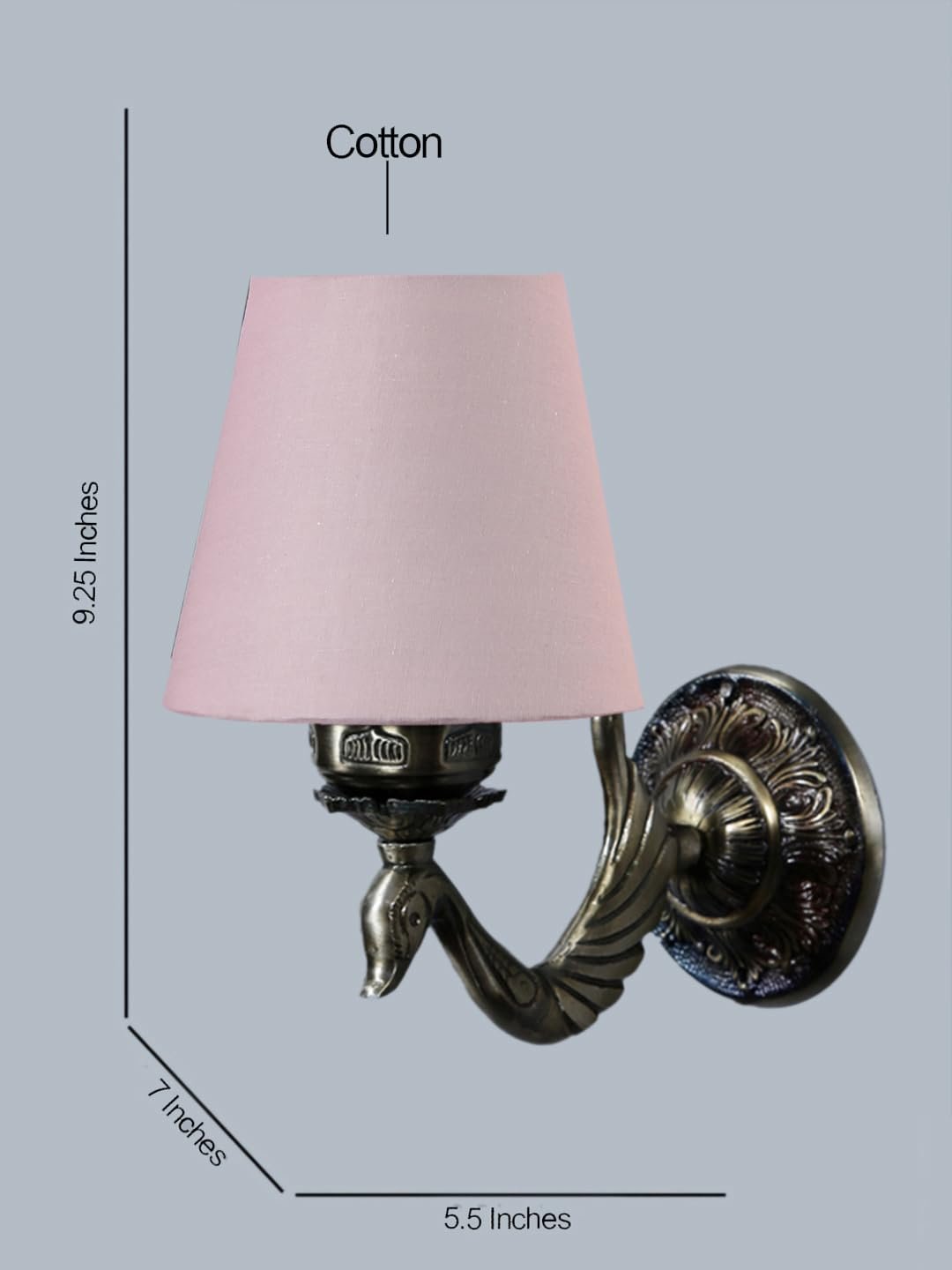 Antique Gold Wall Lamp for Office/Home/Gifting with Cotton conical Grey Shade(7x5.5x9.25) Inches -70