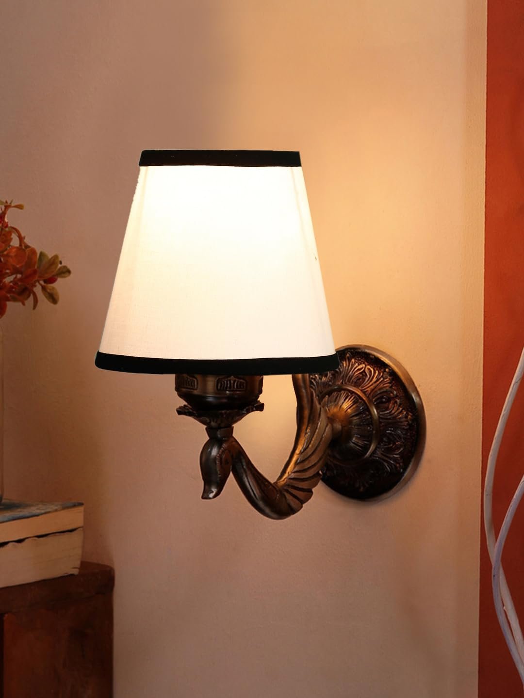 Antique Gold Wall Lamp for Office/Home/Gifting with Cotton conical White & Black Shade(7x5.5x9.25) Inches -66
