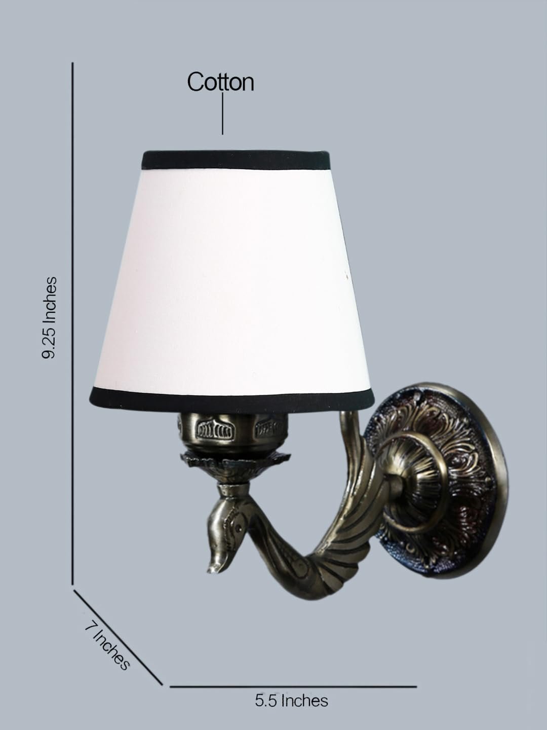 Antique Gold Wall Lamp for Office/Home/Gifting with Cotton conical White & Black Shade(7x5.5x9.25) Inches -66