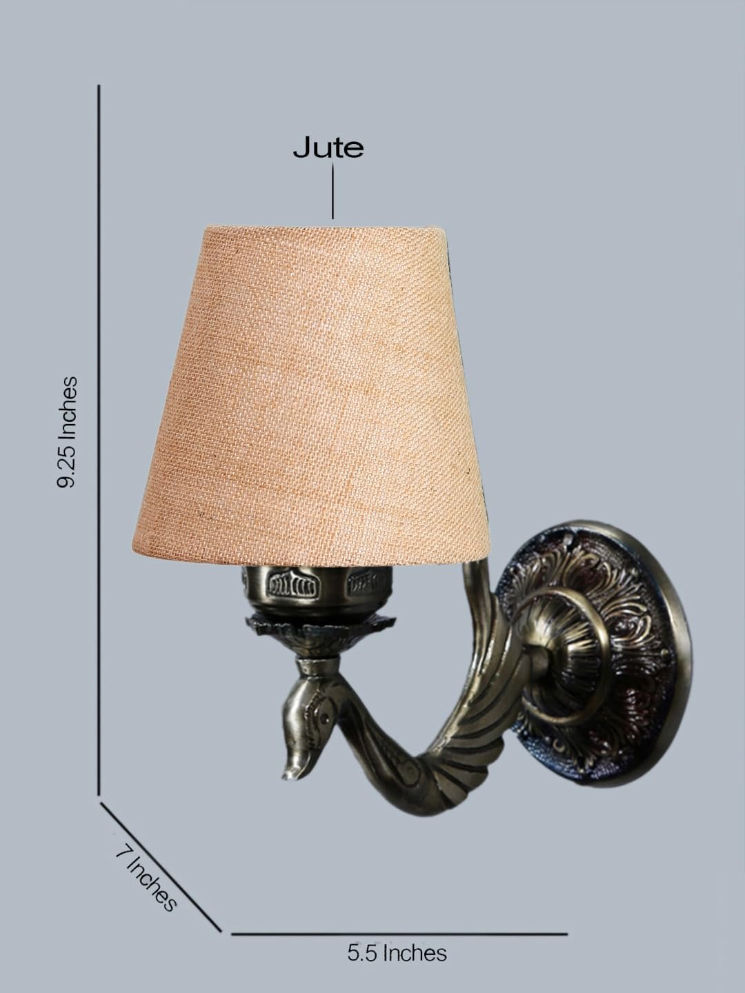 Antique Gold Wall Lamp for Office/Home/Gifting with Jute conical Beige Shade(7x5.5x9.25) Inches -67
