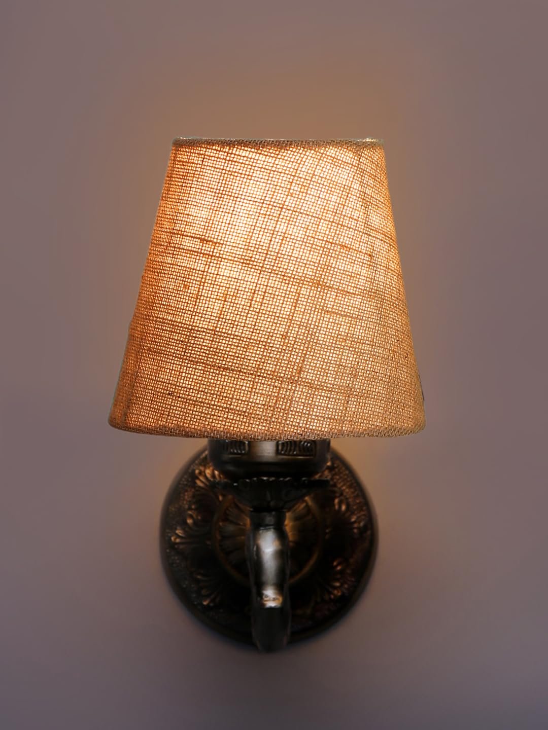 Antique Gold Wall Lamp for Office/Home/Gifting with Jute conical Beige Shade(7x5.5x9.25) Inches -67