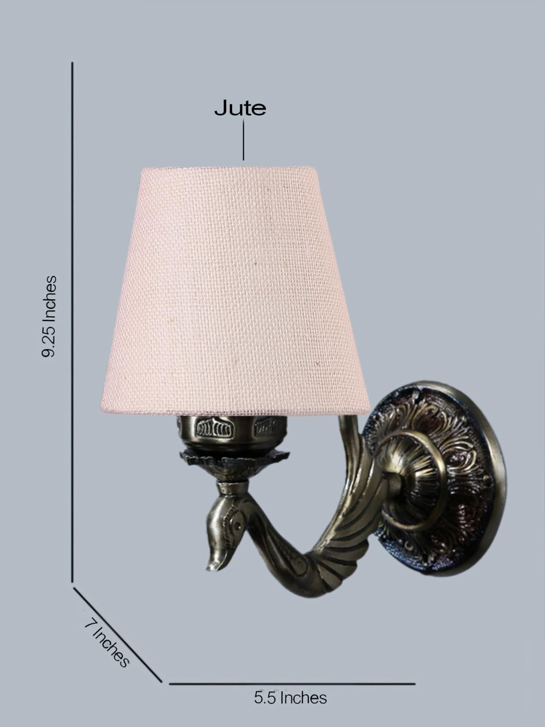 Antique Gold Wall Lamp for Office/Home/Gifting with Jute conical White Shade(7x5.5x9.25) Inches-68