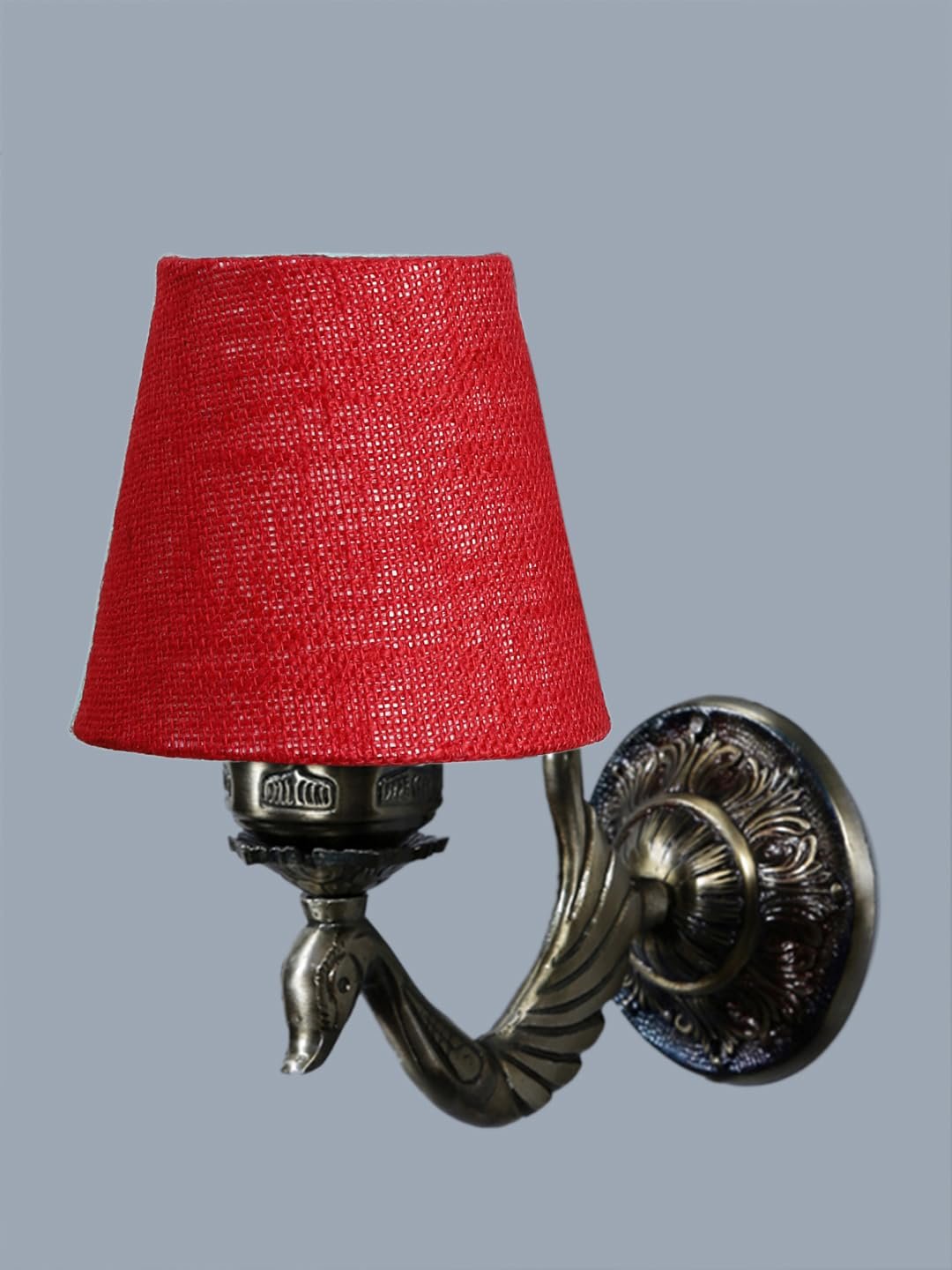 Antique Gold Wall Lamp for Office/Home/Gifting with Jute conical Maroon Shade(7x5.5x9.25) Inches -71