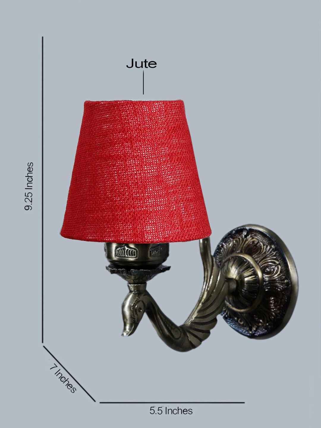 Antique Gold Wall Lamp for Office/Home/Gifting with Jute conical Maroon Shade(7x5.5x9.25) Inches -71