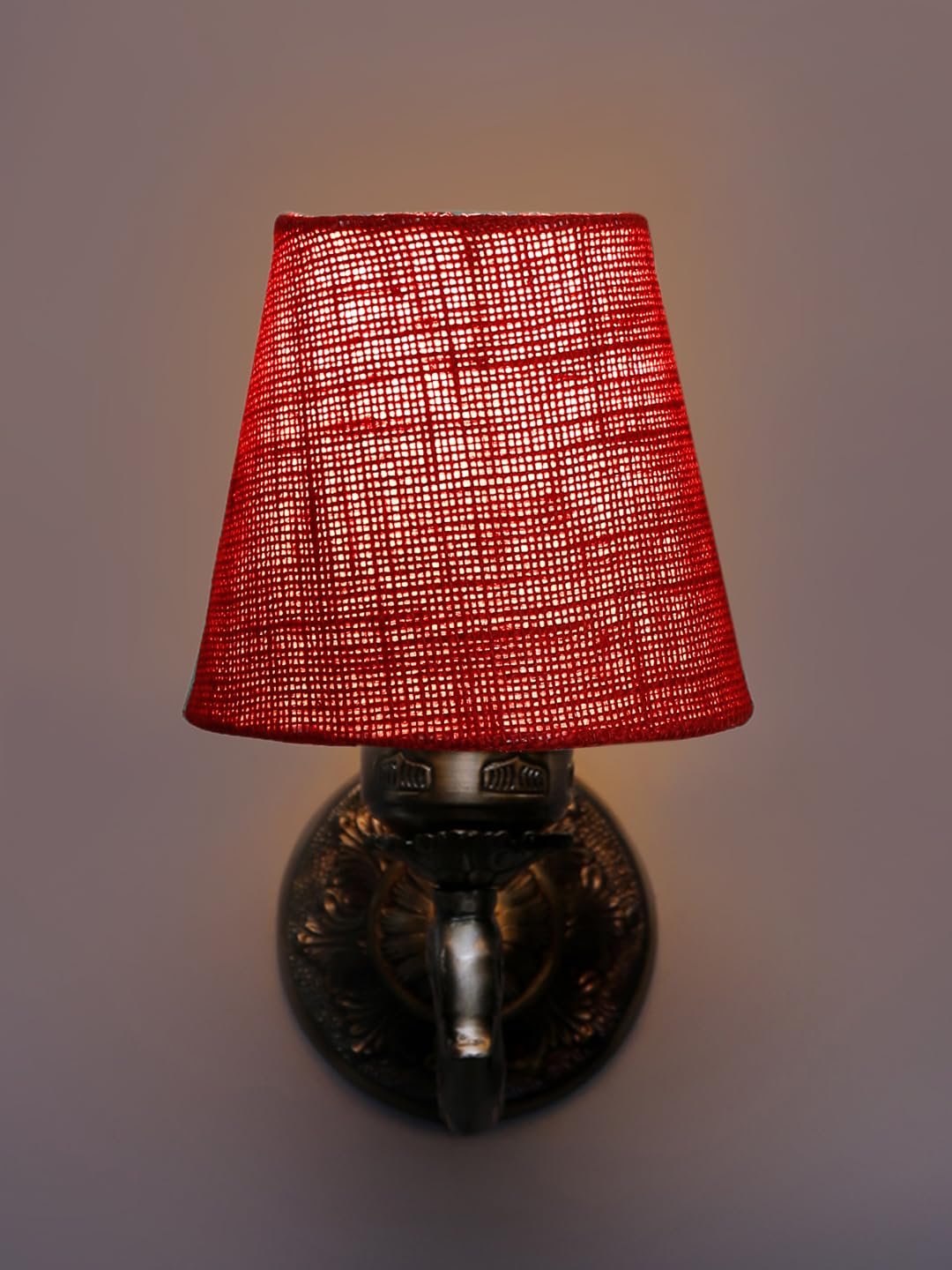 Antique Gold Wall Lamp for Office/Home/Gifting with Jute conical Maroon Shade(7x5.5x9.25) Inches -71