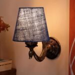 Antique Gold Wall Lamp for Office/Home/Gifting with Jute conical Blue Shade(7×5.5×9.25) Inches -72