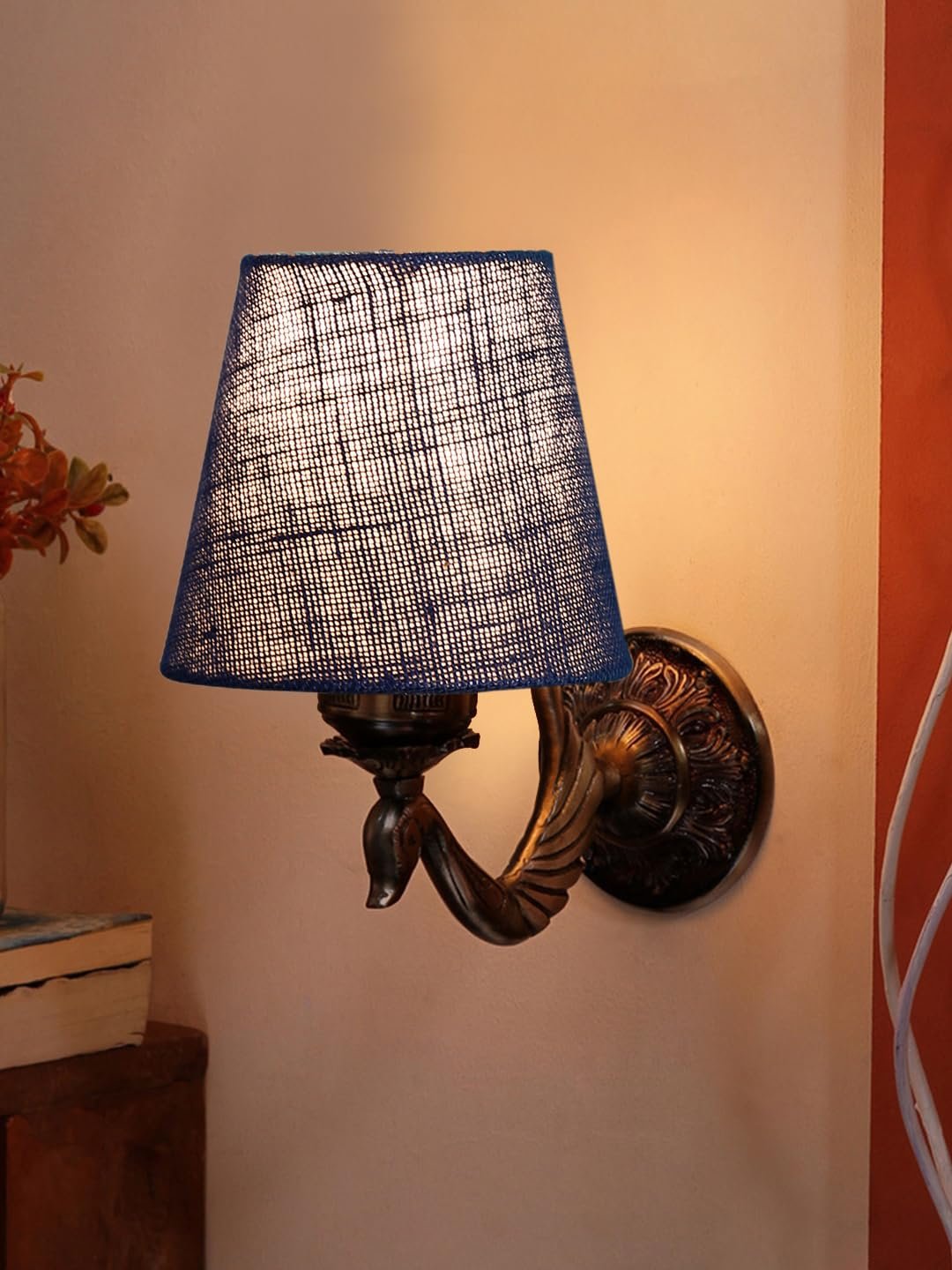Antique Gold Wall Lamp for Office/Home/Gifting with Jute conical Blue Shade(7x5.5x9.25) Inches -72