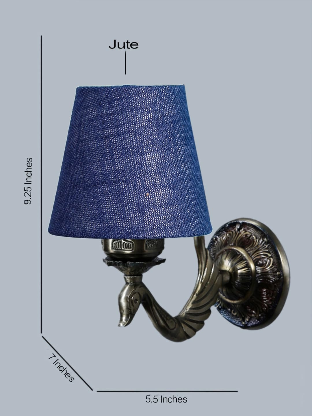 Antique Gold Wall Lamp for Office/Home/Gifting with Jute conical Blue Shade(7x5.5x9.25) Inches -72