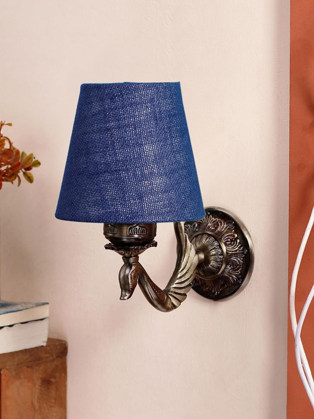 Antique Gold Wall Lamp for Office/Home/Gifting with Jute conical Blue Shade(7x5.5x9.25) Inches -72