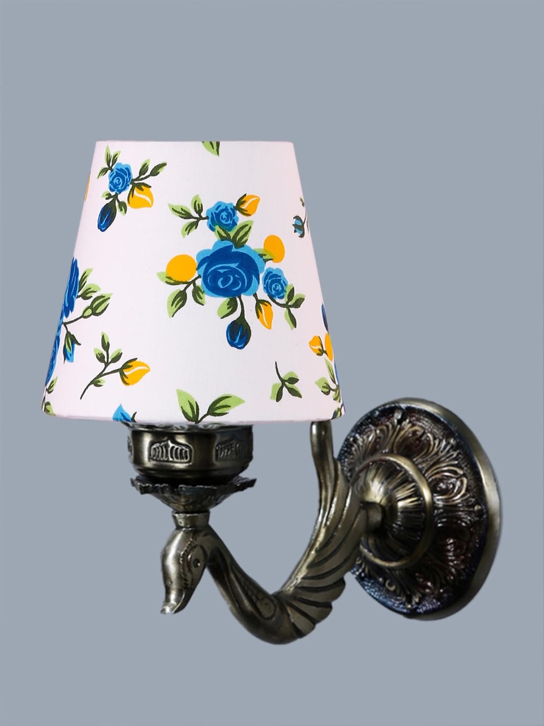 Antique Gold Wall Lamp for Office/Home/Gifting with Cotton conical Printed Shade(7x5.5x9.25) Inches -73