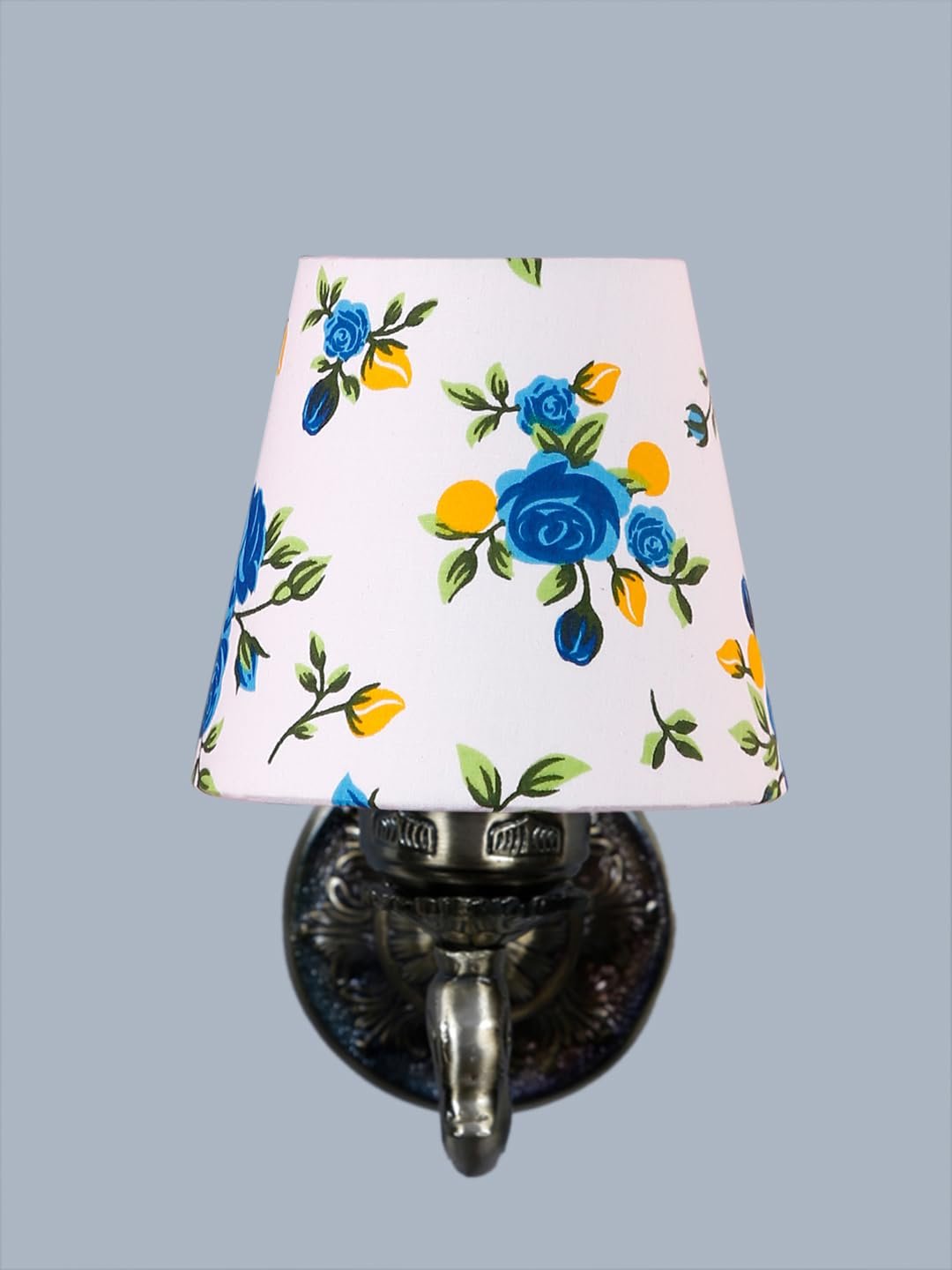 Antique Gold Wall Lamp for Office/Home/Gifting with Cotton conical Printed Shade(7x5.5x9.25) Inches -73